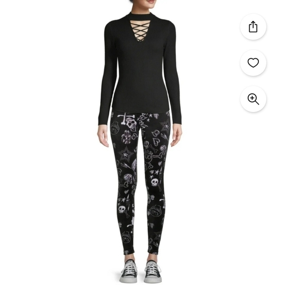 No Bounderies Juniors Size Large L 11-13 Black Halloween Velour Leggings Skull - Picture 4 of 12
